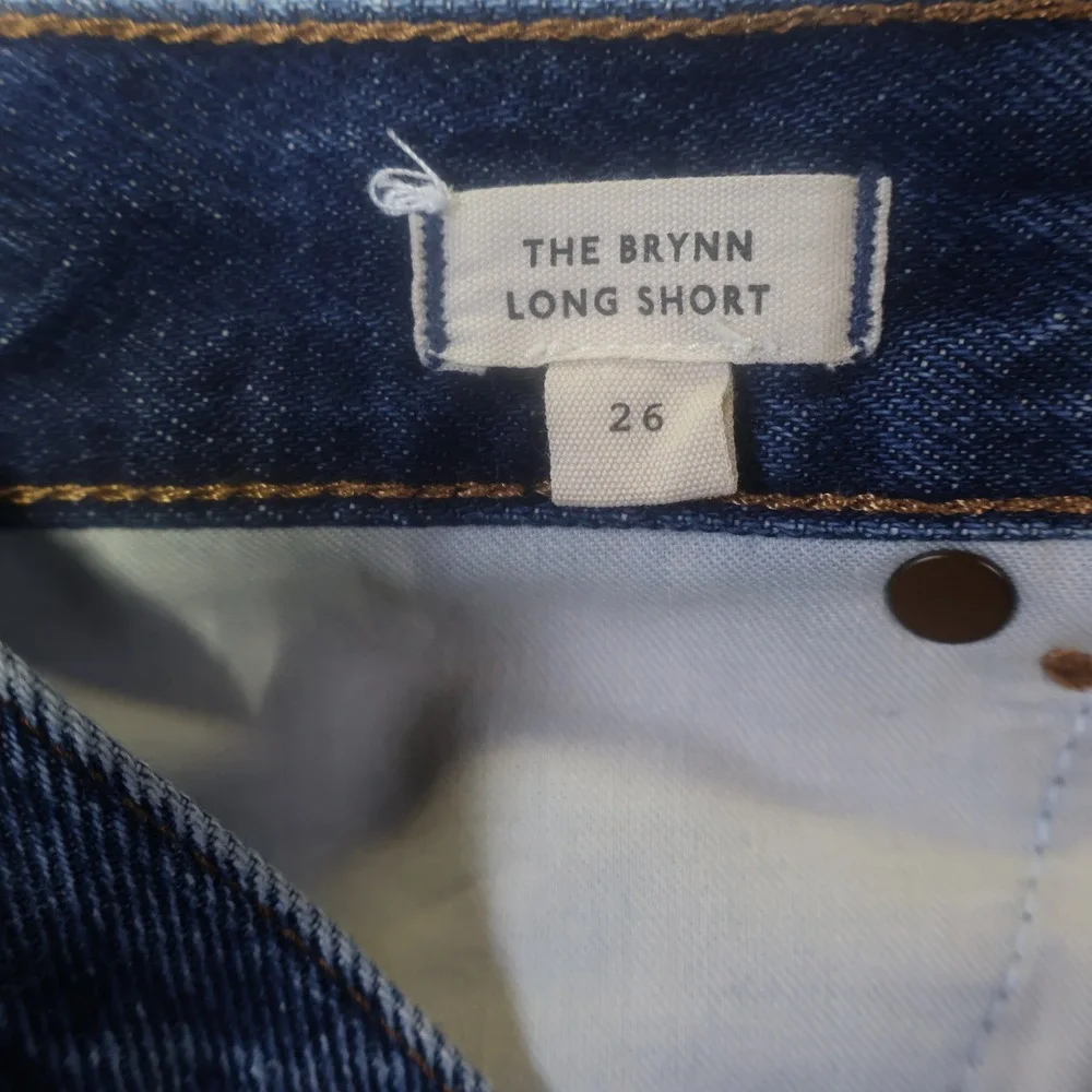 Madewell The Brynn Long Short Blue Denim Raw Hem Button Fly Shorts Womens 26